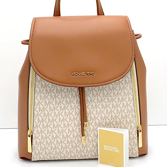 MICHAEL KORS PHOEBE MEDIUM DRAWSTRING BACKPACK VANILLA/ BROWN SIGNATURE COLOR - Picture 2 of 16
